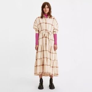 NWT Levi's Made&Crafted WINTER KAFTAN OffWhite Cherry Plaid Heavy Tiered Lined S